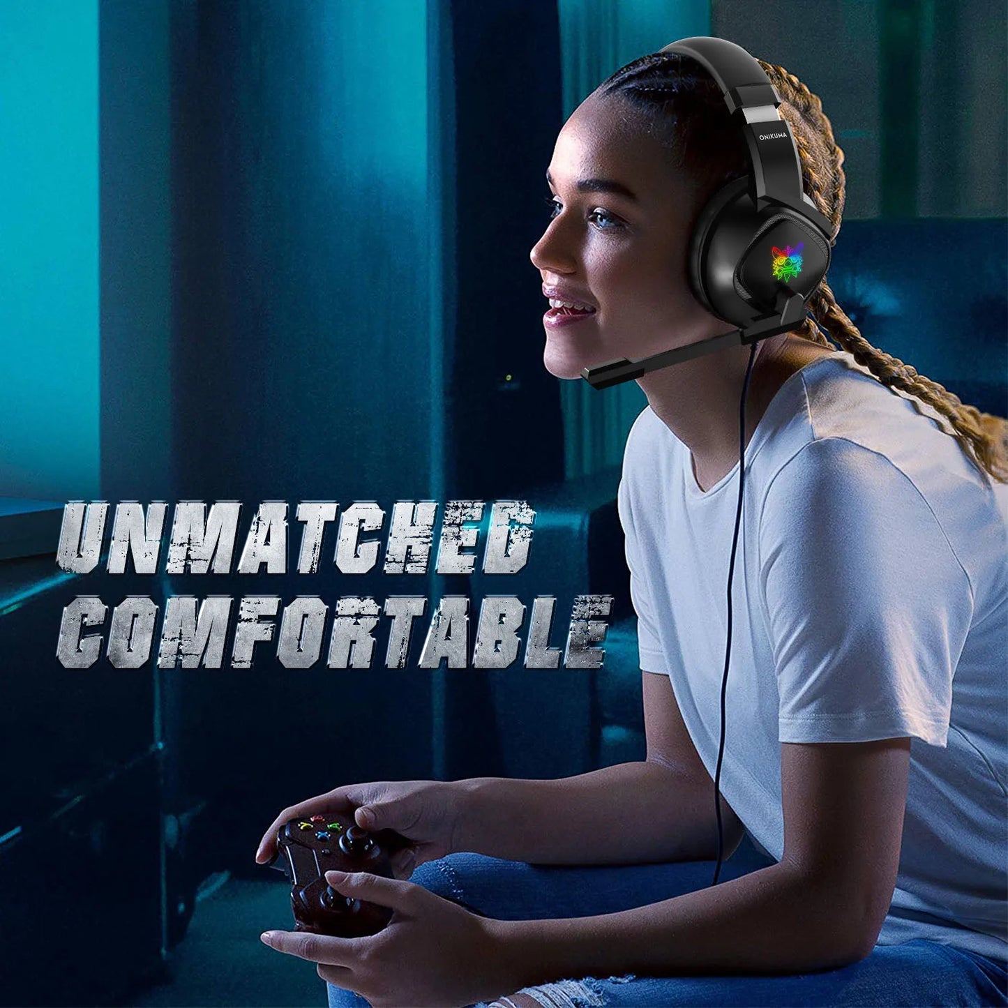 ONIKUMA-auriculares K19 para juegos, audífonos profesionales con retroiluminación LED RGB