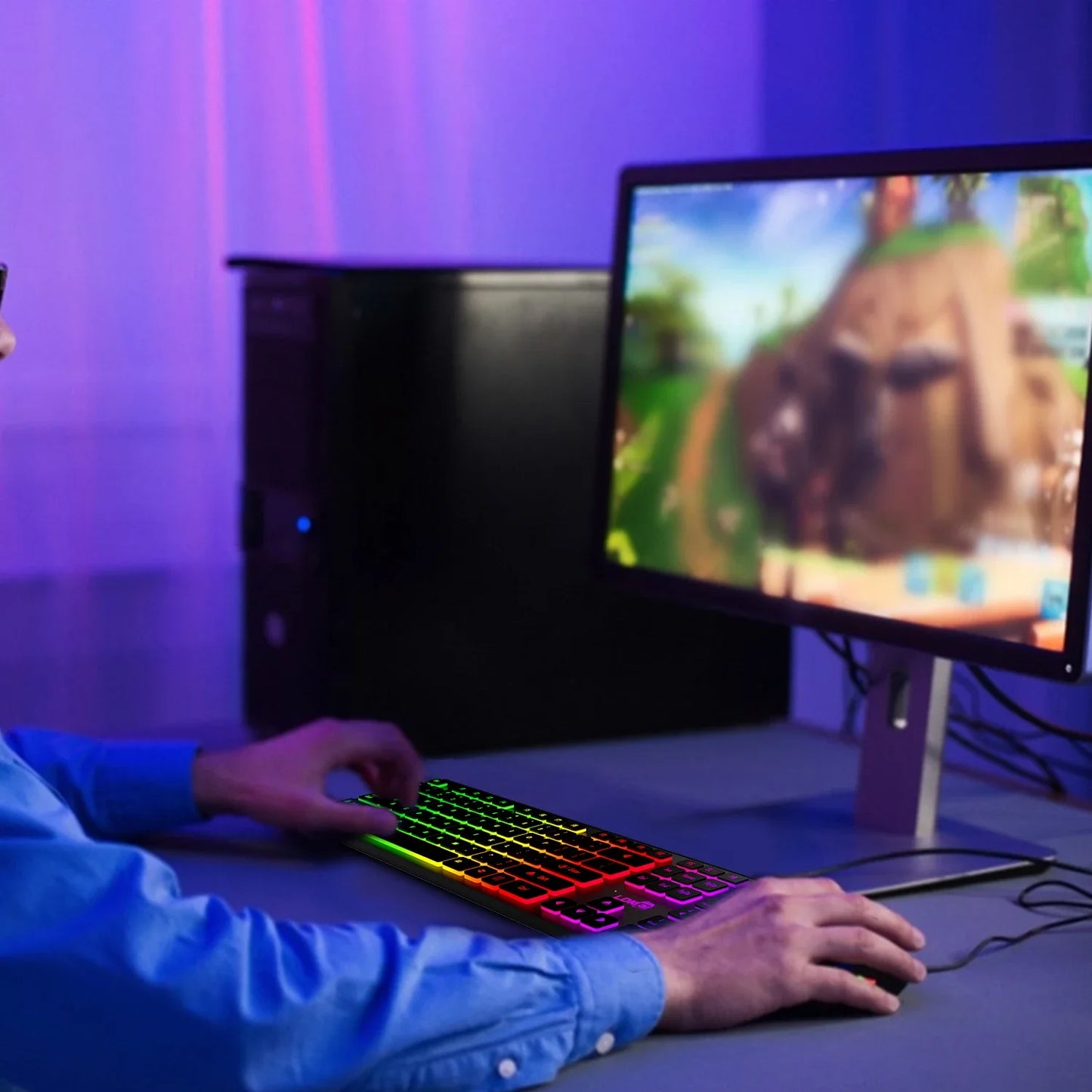 Teclado para juegos, luz retroiluminada RGB, teclado silencioso