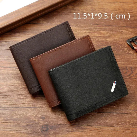 Cartera corta de cuero para hombre, cartera fina, cartera de cuero suave minimalista plegable
