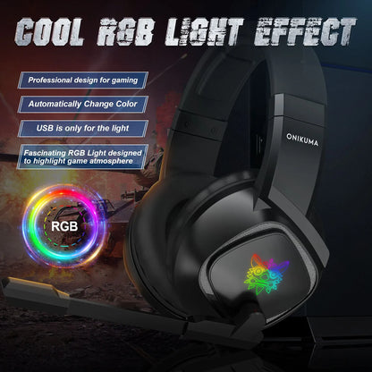 ONIKUMA-auriculares K19 para juegos, audífonos profesionales con retroiluminación LED RGB