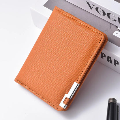 Cartera pequeña y delgada de estilo empresarial de piel sintética negra: múltiples ranuras para tarjetas, tarjetero y licencia de conducir, entrada geométrica