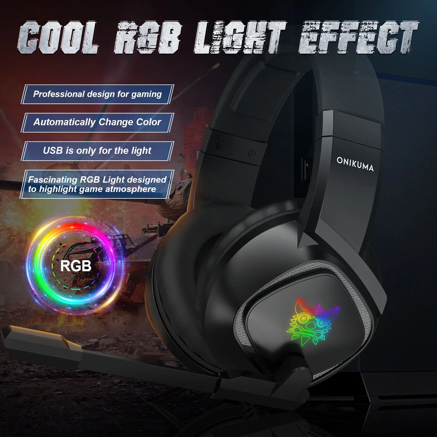 ONIKUMA-auriculares K19 para juegos, audífonos profesionales con retroiluminación LED RGB