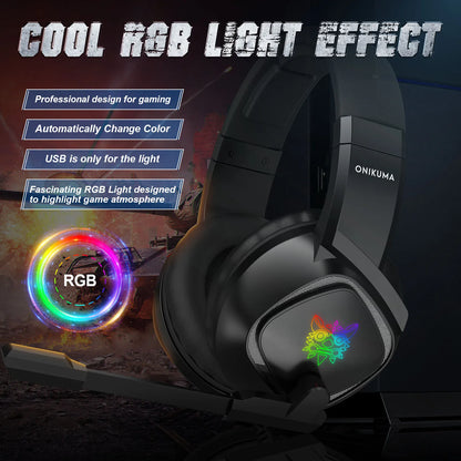 ONIKUMA-auriculares K19 para juegos, audífonos profesionales con retroiluminación LED RGB