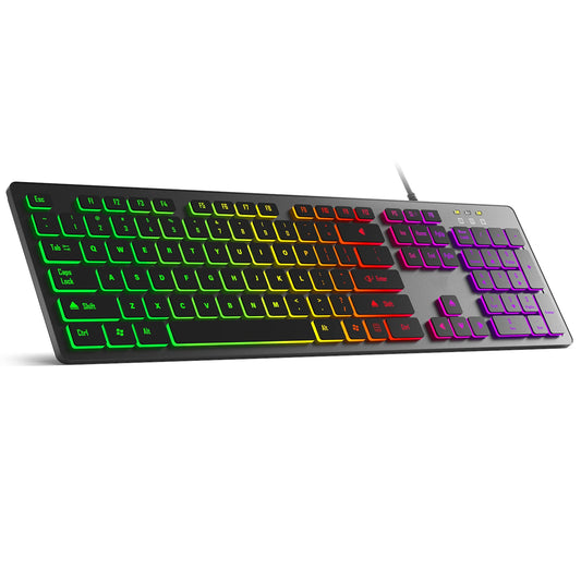 Teclado para juegos, luz retroiluminada RGB, teclado silencioso