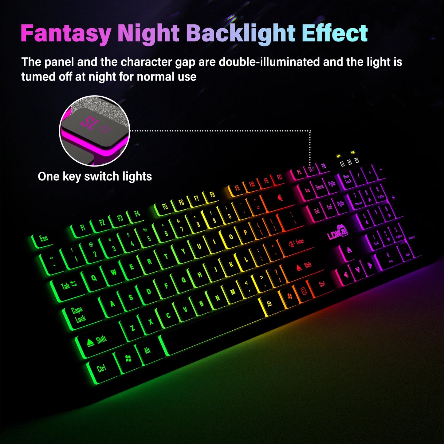 Teclado para juegos, luz retroiluminada RGB, teclado silencioso