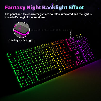 Teclado para juegos, luz retroiluminada RGB, teclado silencioso