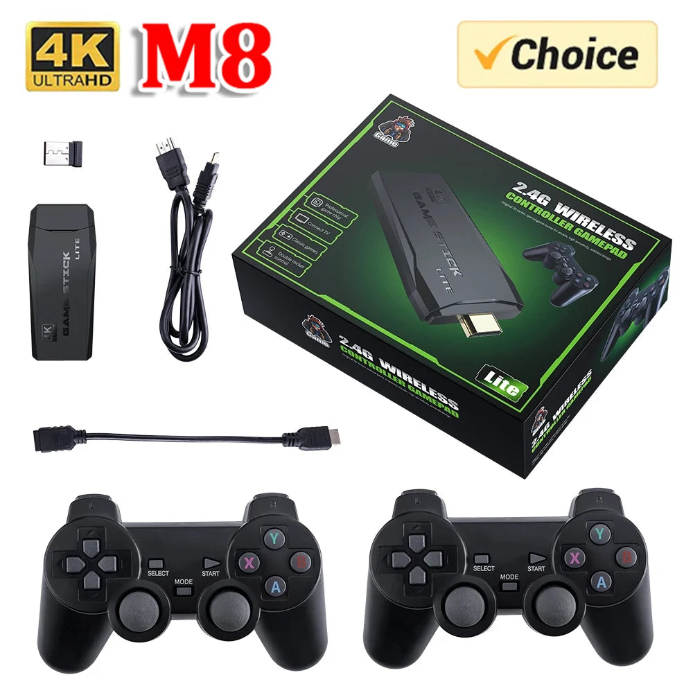 Consola de videojuegos Stick Lite 4K HD M8, controlador inalámbrico doble Para Juegos retro, 64GB