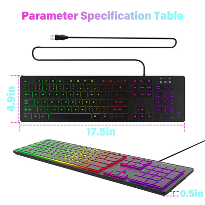 Teclado para juegos, luz retroiluminada RGB, teclado silencioso