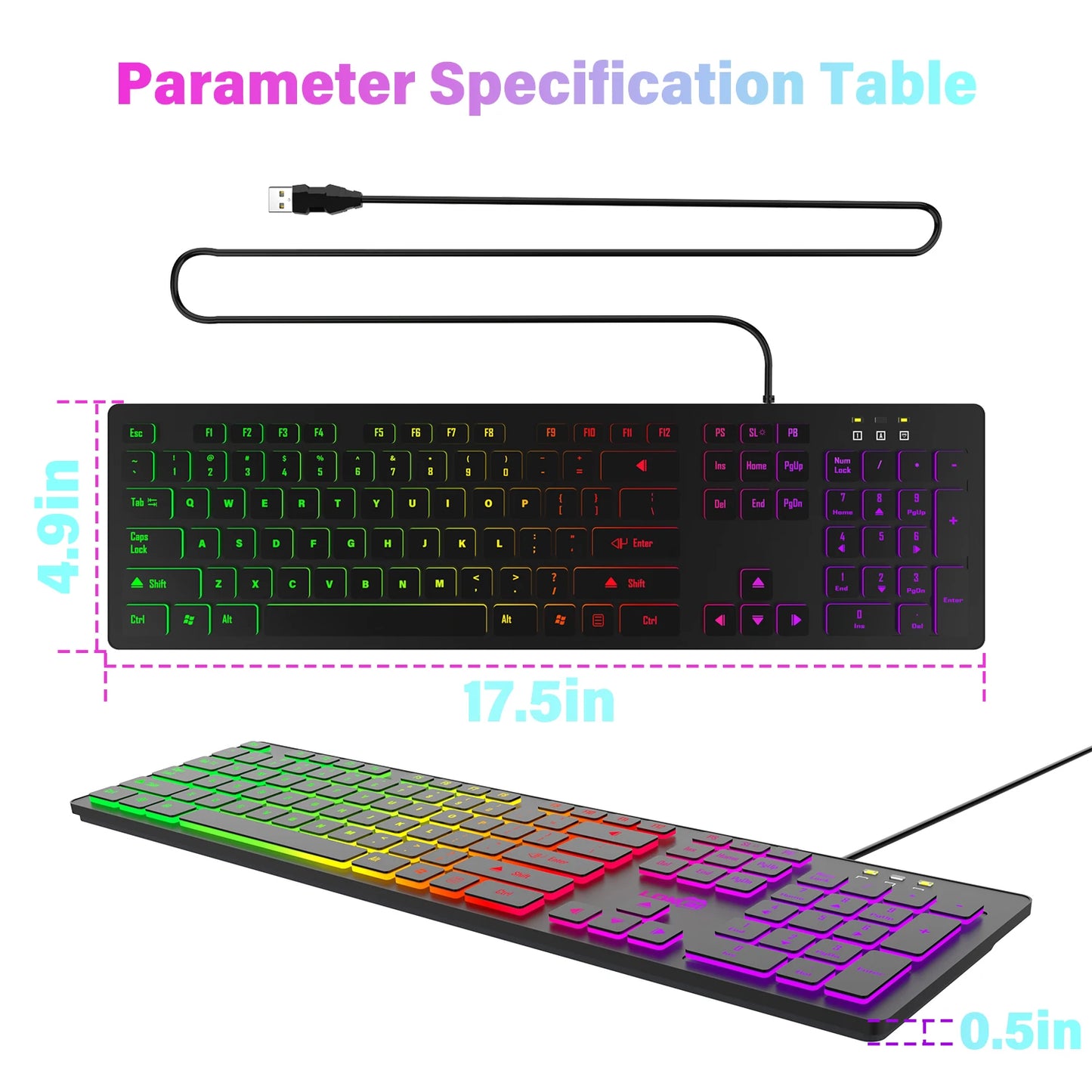 Teclado para juegos, luz retroiluminada RGB, teclado silencioso