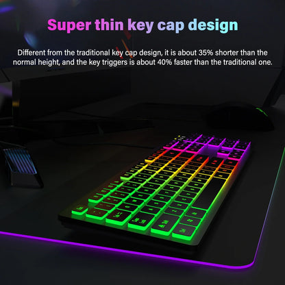 Teclado para juegos, luz retroiluminada RGB, teclado silencioso