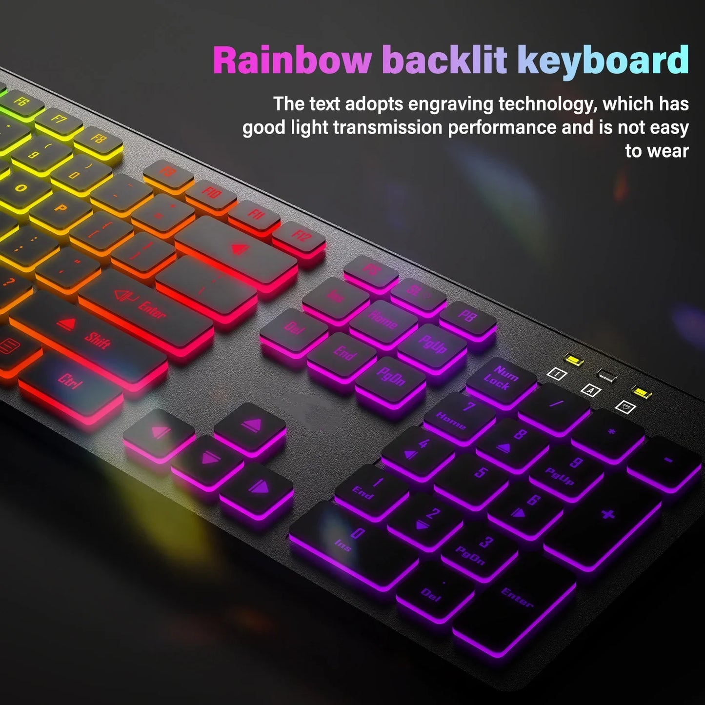 Teclado para juegos, luz retroiluminada RGB, teclado silencioso