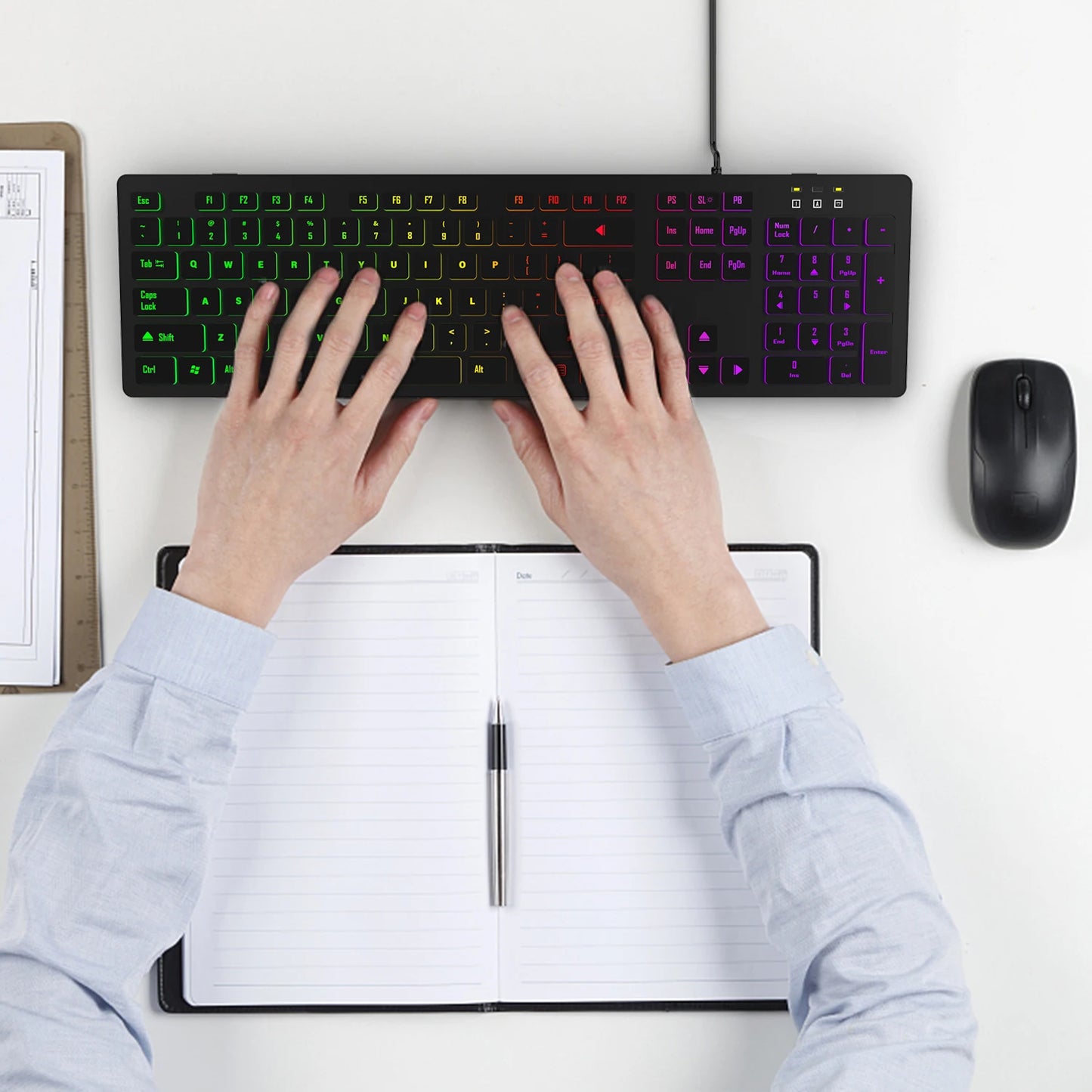 Teclado para juegos, luz retroiluminada RGB, teclado silencioso