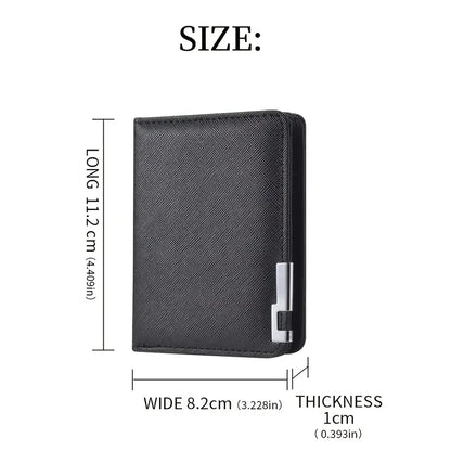 Cartera pequeña y delgada de estilo empresarial de piel sintética negra: múltiples ranuras para tarjetas, tarjetero y licencia de conducir, entrada geométrica