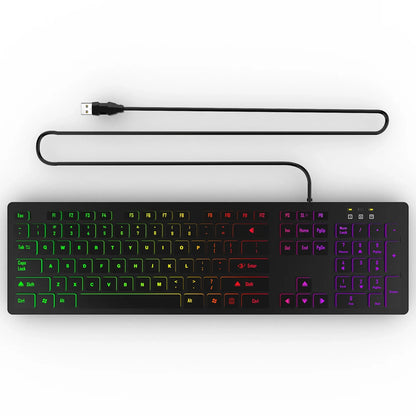Teclado para juegos, luz retroiluminada RGB, teclado silencioso