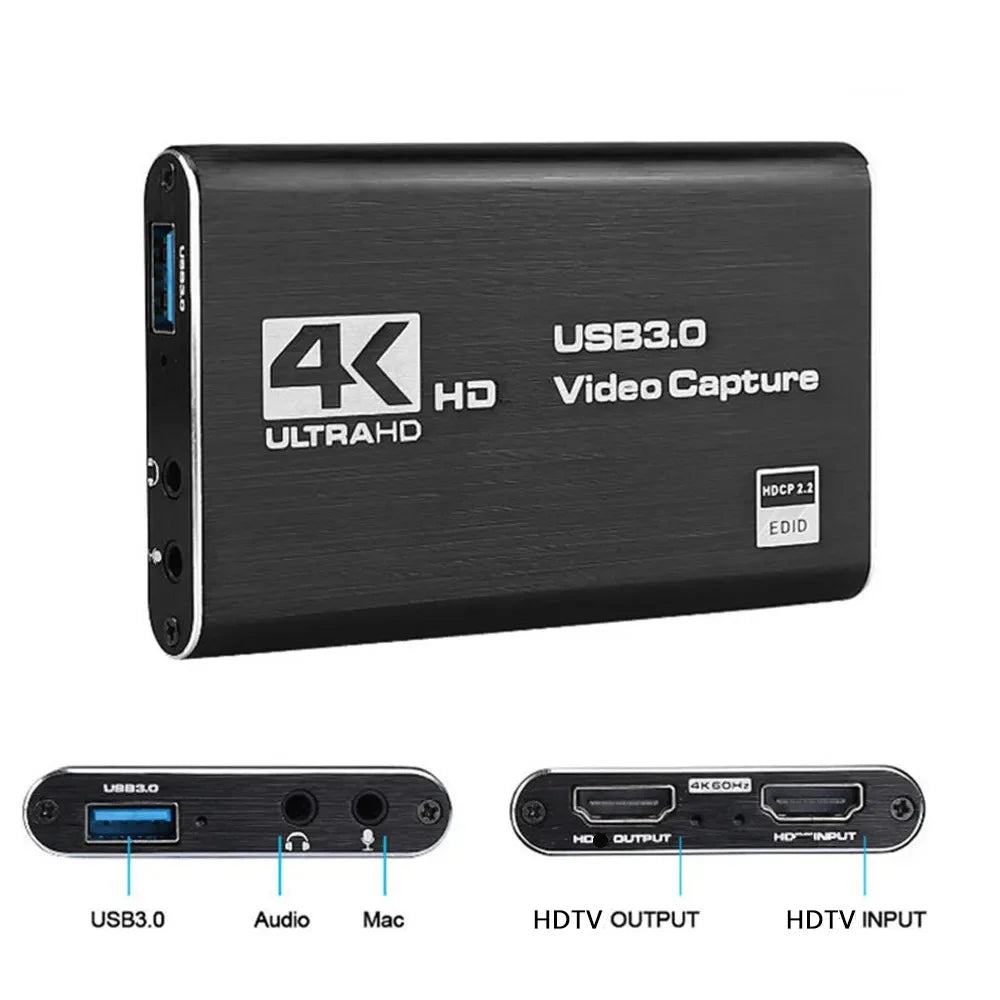 Tarjeta de captura de vídeo 4K USB 3,0, grabadora de vídeo HD 60fps