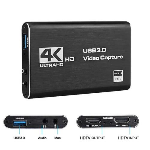 Tarjeta de captura de vídeo 4K USB 3,0, grabadora de vídeo HD 60fps