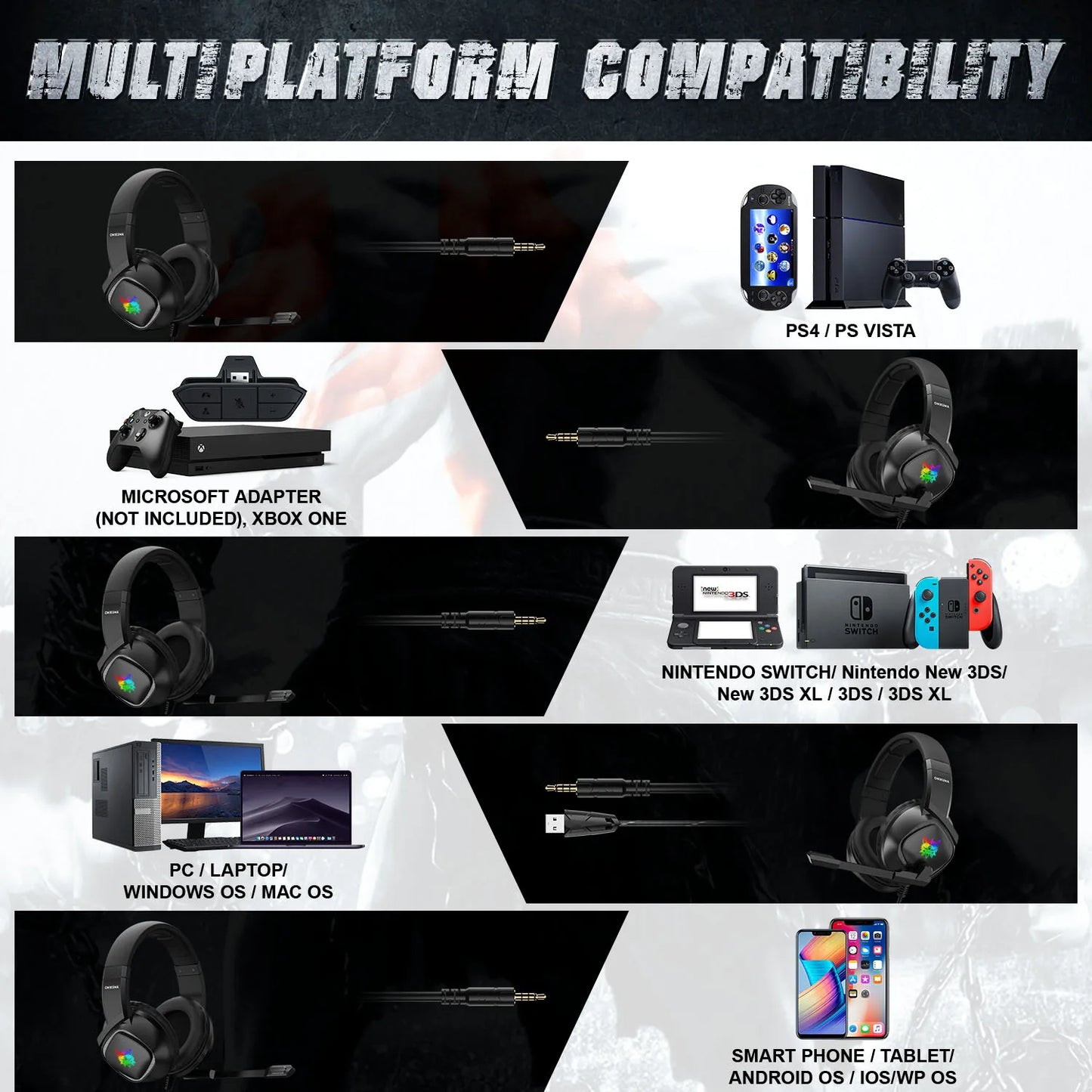 ONIKUMA-auriculares K19 para juegos, audífonos profesionales con retroiluminación LED RGB